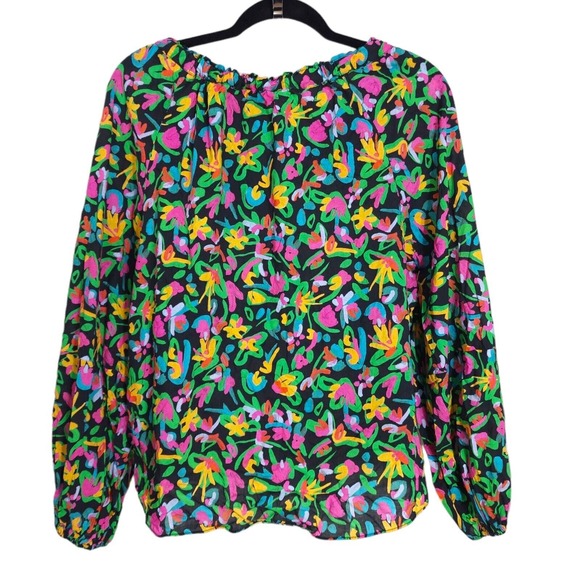Tanya Taylor Womens Top Isla Painterly Puff Lantern Sleeve Multicolor Blouse M - Picture 4 of 12